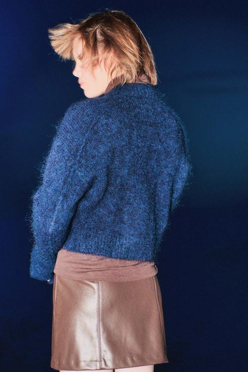 Mohair-blend zip-through cardigan - navy blue