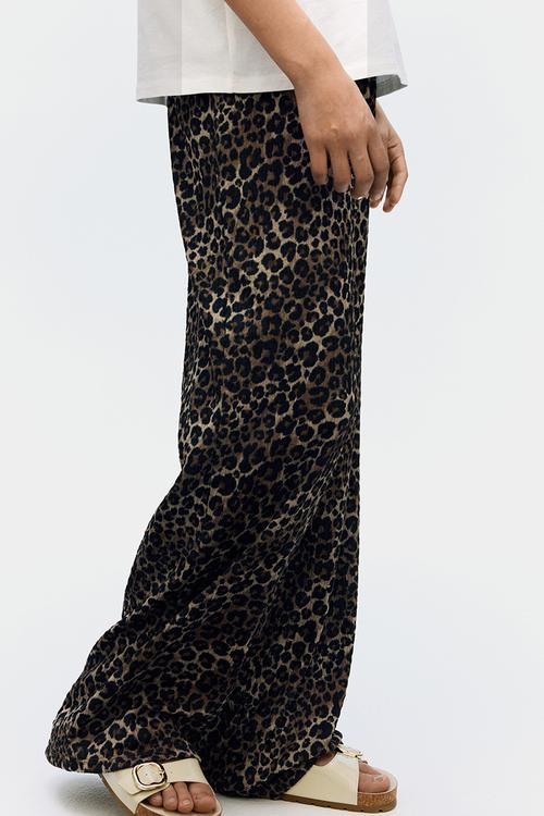 Textured jersey trousers - beige leopard print