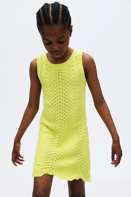 Textured cotton dress - lime green 