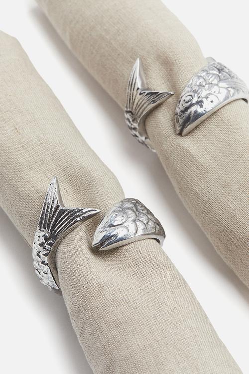 2-Pack fish-shaped napkin rings - silver-coloured