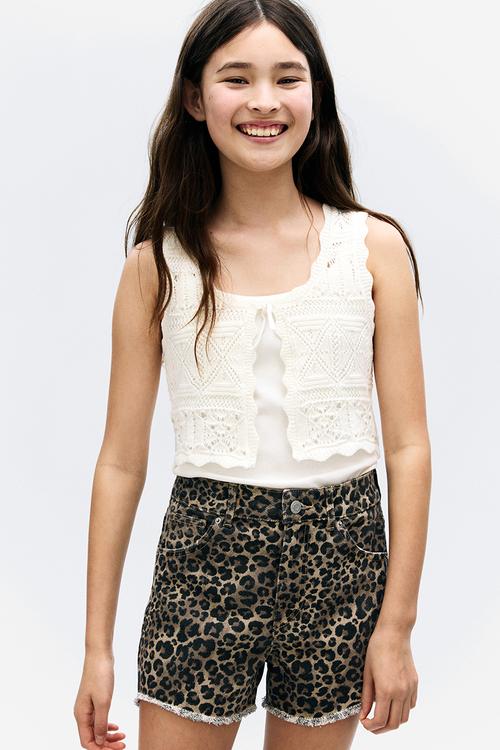 Denim shorts - beige leopard print