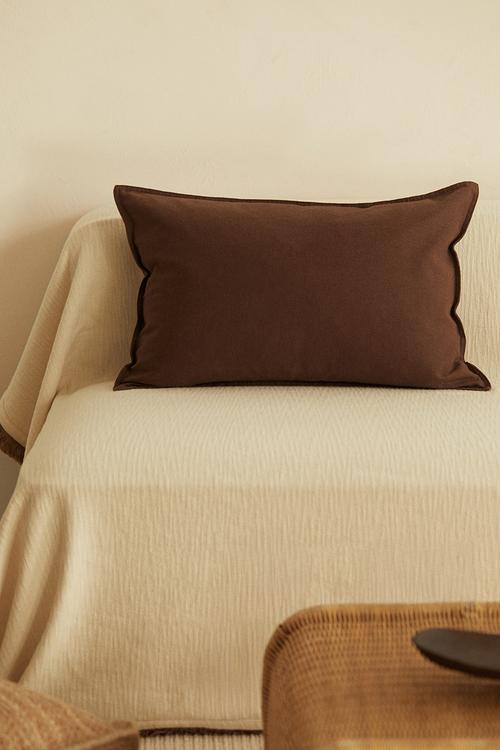 Linen-blend cushion cover - dark brown