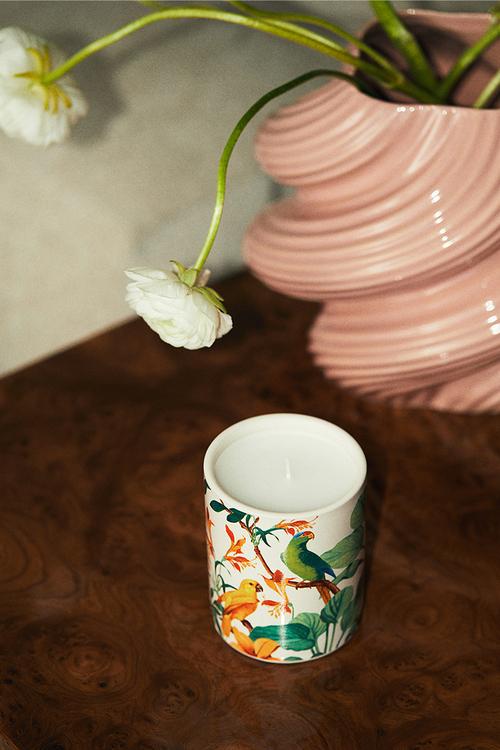 Scented candle in a ceramic holder - tonka santal