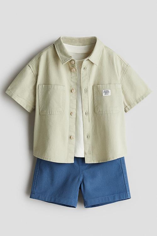 3-Piece cotton set - light green/blue 