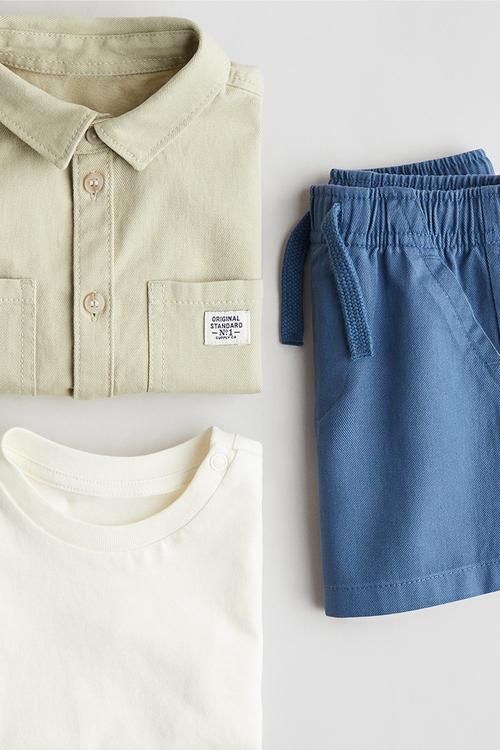 3-Piece cotton set - light green/blue 
