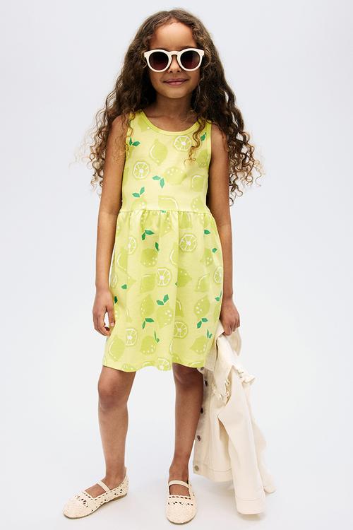 Patterned cotton dress - yellow/lemons