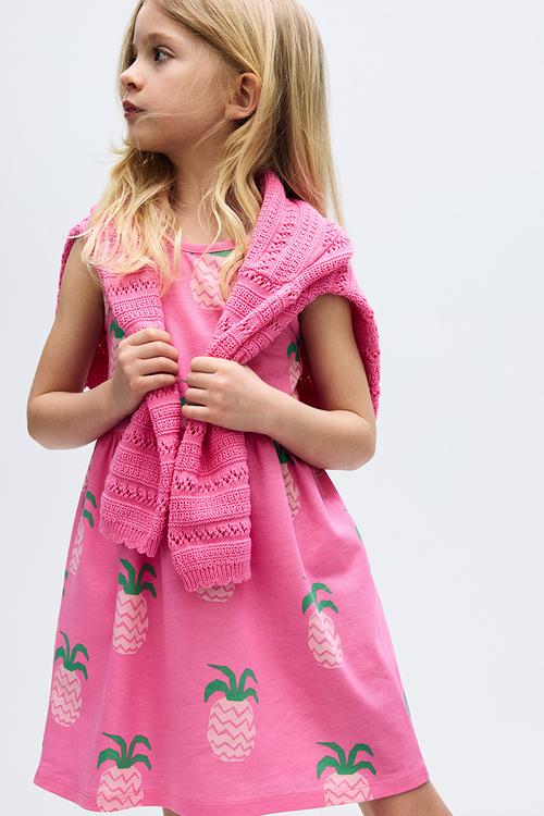 Patterned cotton dress - pink/pineapples 