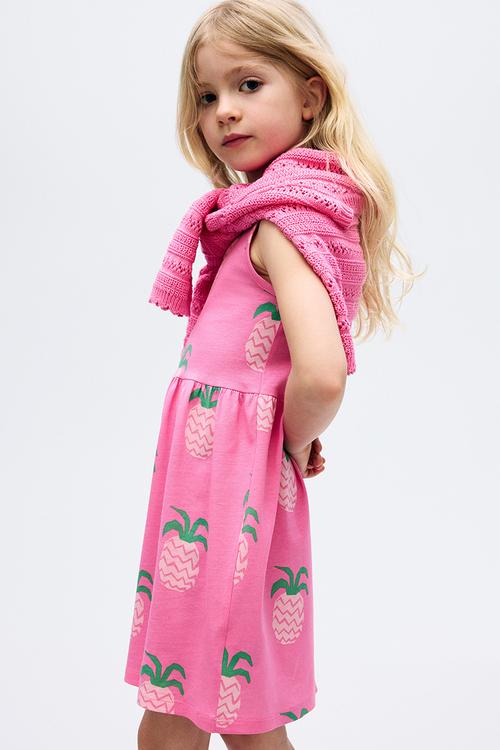 Patterned cotton dress - pink/pineapples 