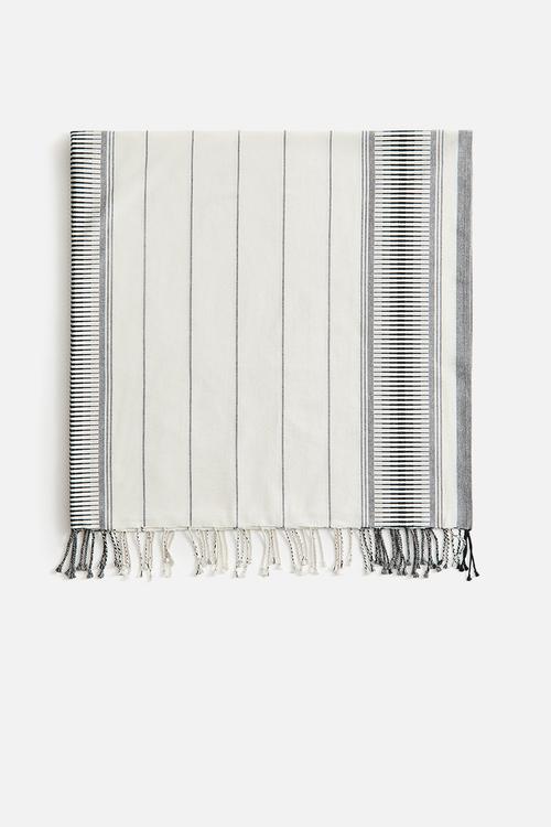 Jacquard-weave beach towel - white & black striped