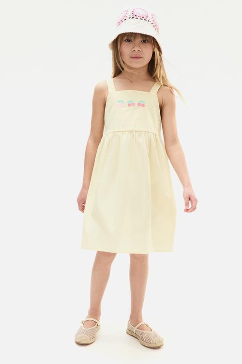 Cotton dress - light yellow cherries