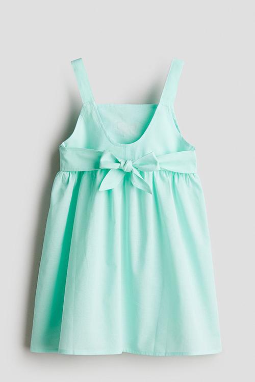 Cotton dress - turquoise bow