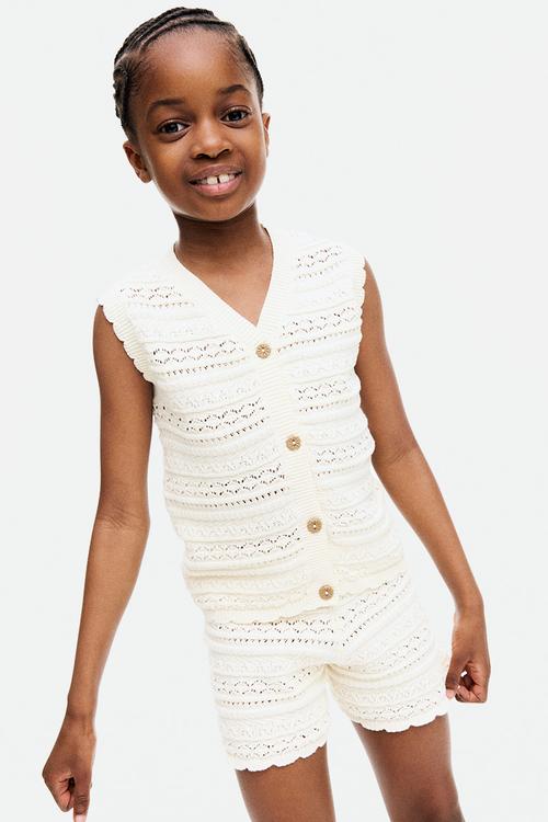2-Piece pattern-knit cotton set - cream