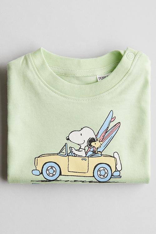 Print-motif cotton t-shirt - light green snoopy