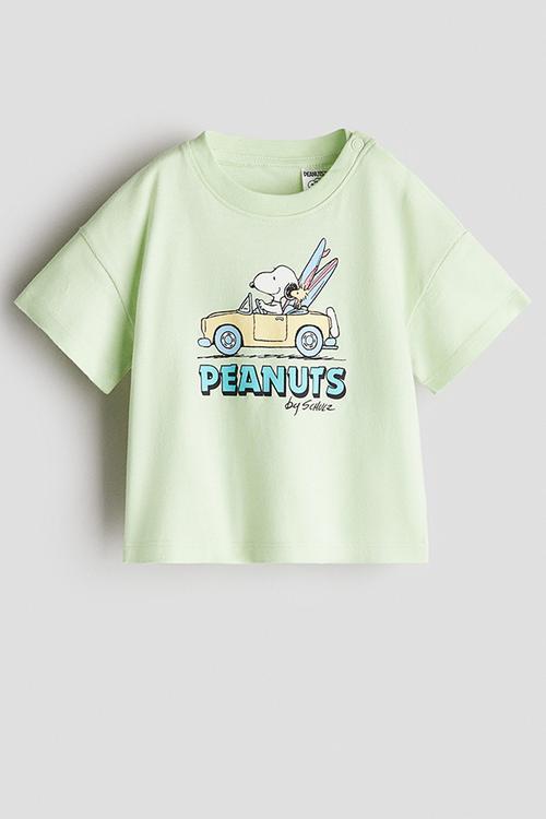 Print-motif cotton t-shirt - light green snoopy