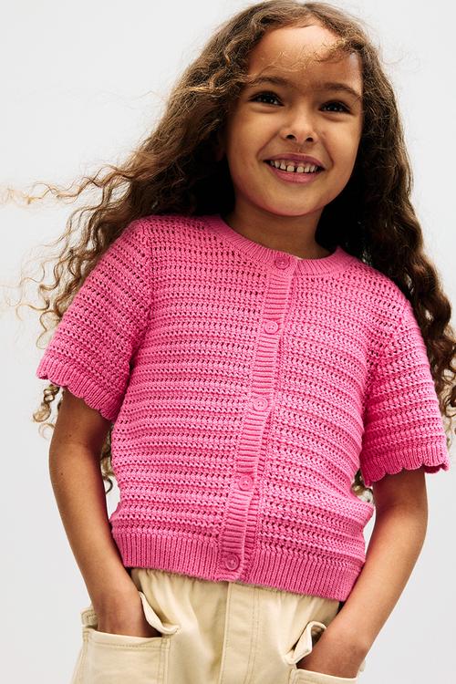 Pointelle-knit cardigan - pink
