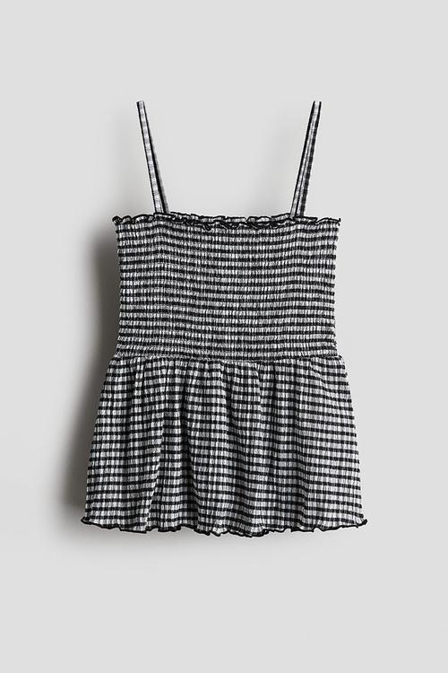 Smocked strappy top - black checked