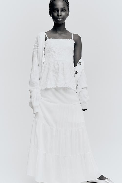 Smocked strappy top - white