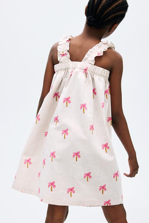 Linen-blend dress - white palm trees