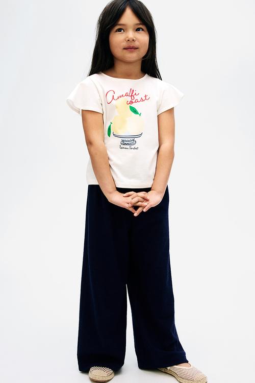 Wide leg jersey trousers - navy blue