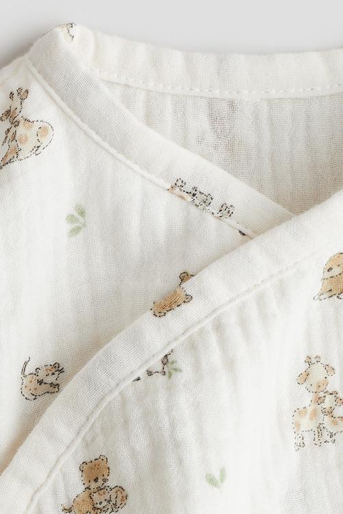 Printed muslin romper suit - cream/animals