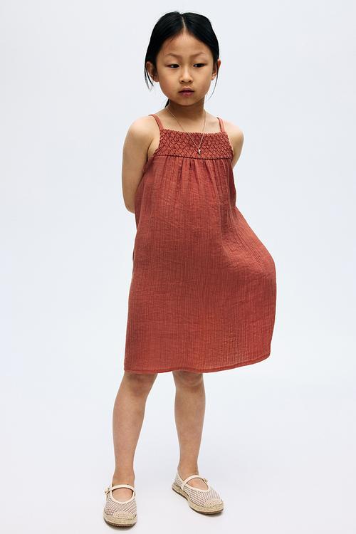 Smocked strappy dress - dark orange