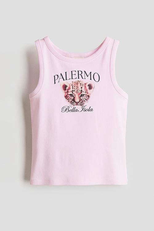 Printed cotton vest top - pink leopard
