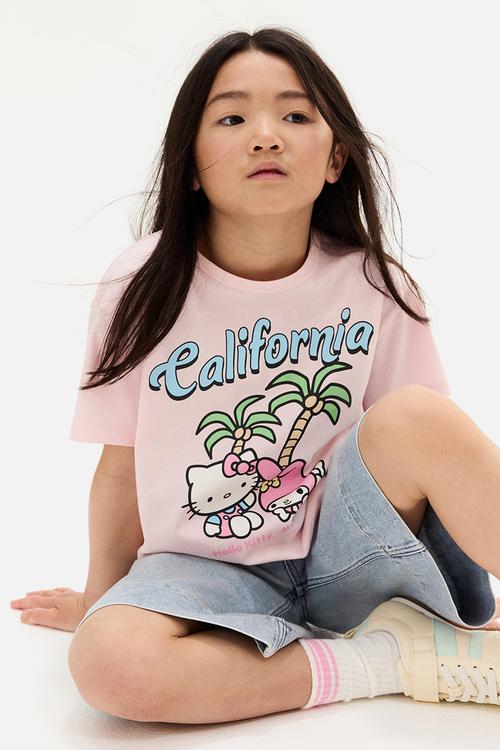 Printed cotton t-shirt - light pink hello kitty