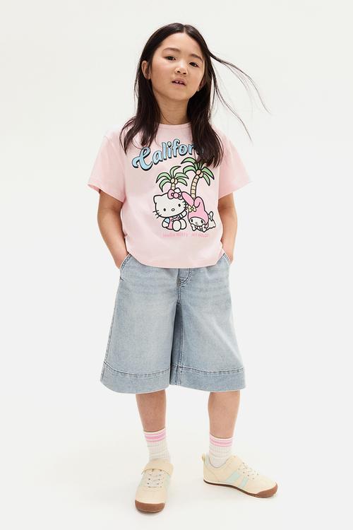 Printed cotton t-shirt - light pink hello kitty