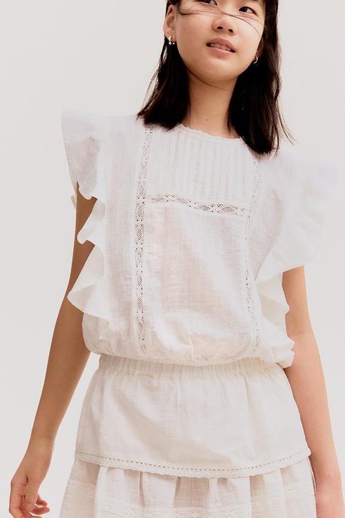 Lace-trimmed cotton skirt - white