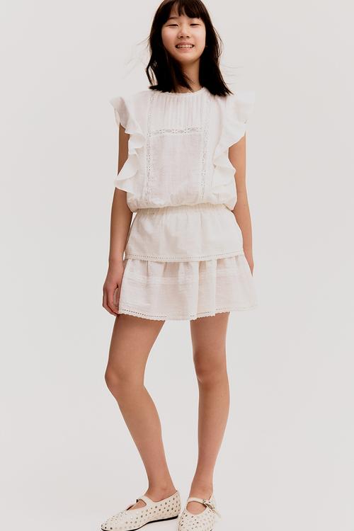 Lace-trimmed cotton skirt - white