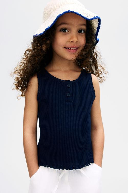 Pointelle cotton vest top - navy blue