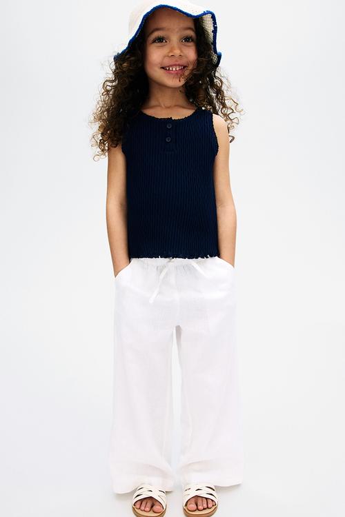 Pointelle cotton vest top - navy blue