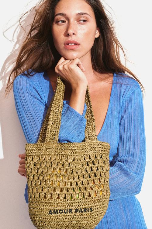 Straw tote bag - beige amour paris 