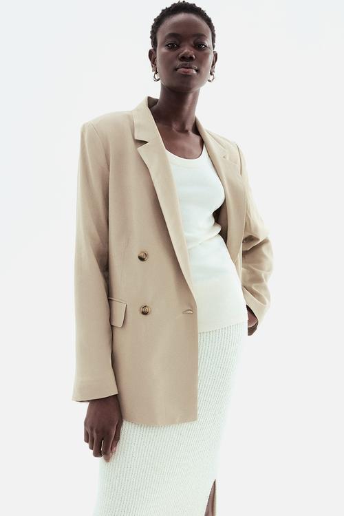 Linen-blend blazer - beige