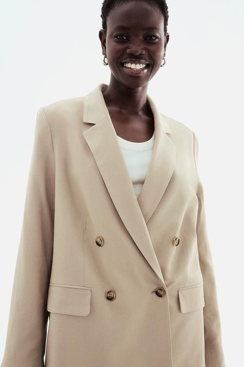 Linen-blend blazer - beige