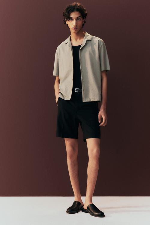 Regular fit ribbed resort shirt - sage green