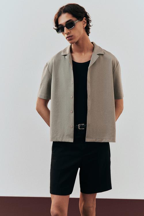 Regular fit ribbed resort shirt - sage green