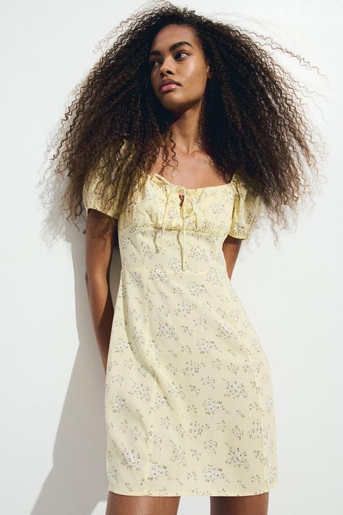 Puff-sleeved dress - yellow floral