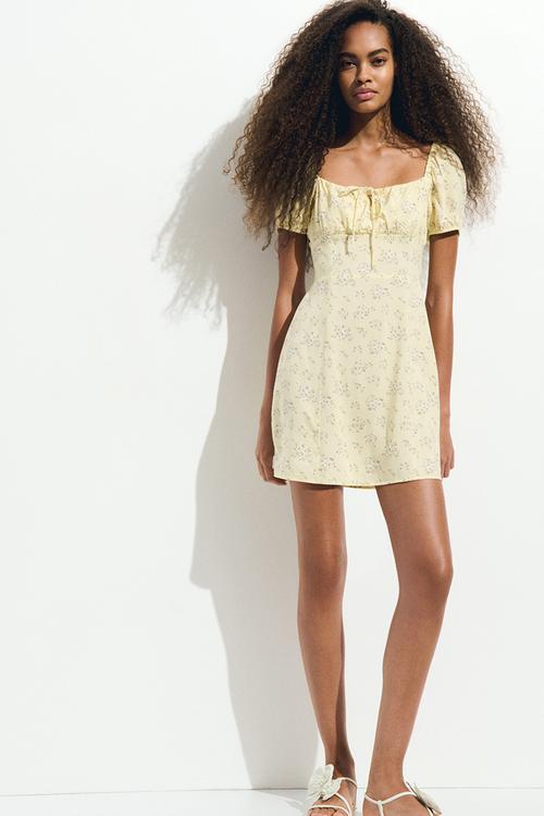 Puff-sleeved dress - yellow floral