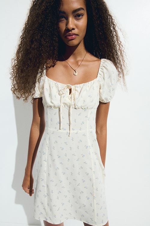 Puff-sleeved dress - white floral