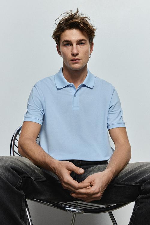 Regular fit piqué polo shirt - light blue
