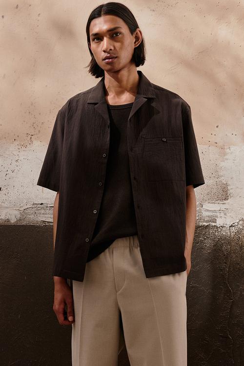 Regular fit resort shirt - dark brown