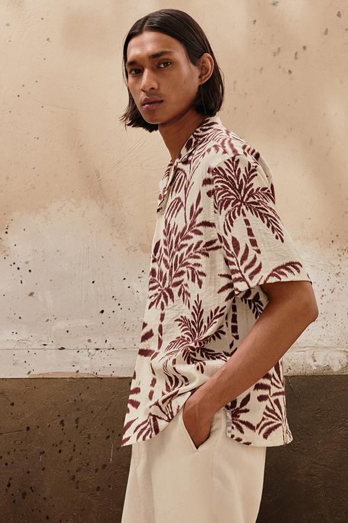 Regular fit resort shirt - beige patterned