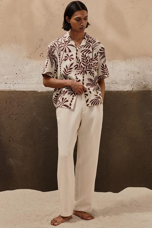 Regular fit resort shirt - beige patterned