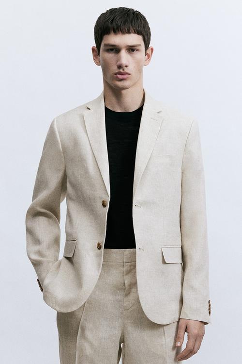 Slim fit linen jacket - light beige