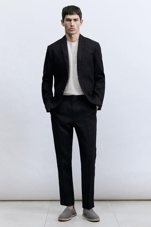 Slim fit linen jacket - navy blue
