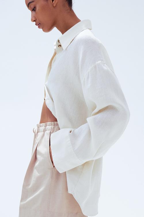 Linen-blend drawstring shorts - light beige