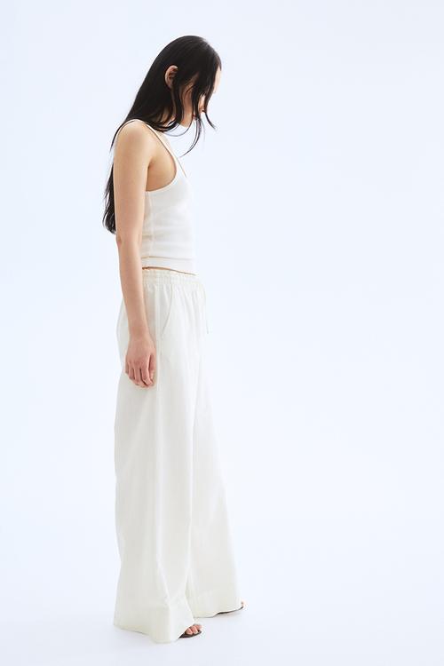 Wide linen-blend trousers - white