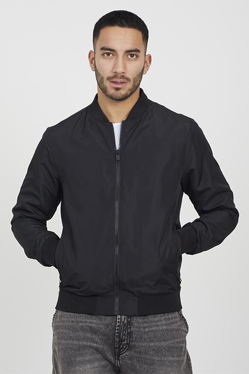 Bomber Jacket With Ribbed Hem - Black