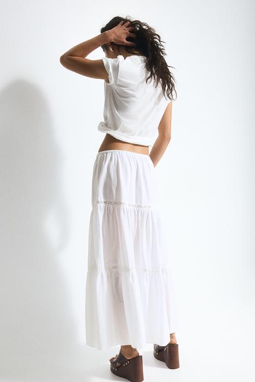 Lace-inset maxi skirt - white